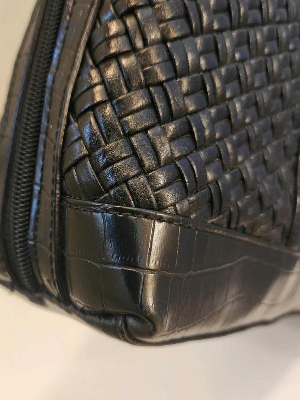 Coldwater Creek Hampton Computer Bag Black Woven Faux Leather Office Work